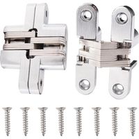 2pcs 68.5mm Hidden Cross Hinges. Invisible 180 Degree Folding Door Hinges. Zinc Alloy Invisible Hinges. with 8 Pieces Screws. for Door Cupboard Furniture Silver