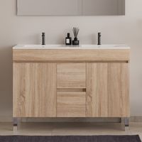 Meuble sous vasque seul, 2 tiroirs et 4 portes, 120cm, pour simple vasque - cambrian (chêne clair) - HARO
