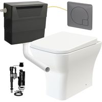 Square Rimless Back to Wall Toilet Pan with Soft Close Seat & Concealed Cistern Gun Metal Plate Button