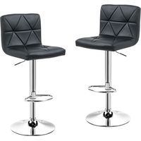 Hobag – Lot de 2 tabourets de bar noir – Hauteur d'assise réglable 64-85cm – Structure en métal chromé – Assise en polyuréthane confortable