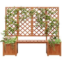 Bac à plantes, jardinière avec treillis comme support grimpant, bac à fleurs spacieux, jardinière, sapin massif brun, bac à plantes avec treillis et siège pour jardin, cour, terrasse