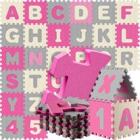 Spielwerk® Tapis de jeu puzzle apprentissage lettres et chiffres enfants tapis de jeu mousse 86 pièces bébé aire de jeux Rose