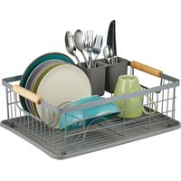Relaxdays égouttoir, panier à couverts et bac de séchage, support à vaisselle de cuisine, plastique, métal, gris