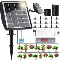Kit d'arrosage solaire goutte à goutte, système d'irrigation goutte à goutte avec minuterie et tuyau de 15 m, pour jardin, balcon, pelouse, pots de légumes pour les vacances
