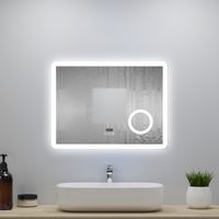 OCEAN Specchio da bagno 100x60cm con LED,Bluetooth,Lente d'ingrandimento,3 colori,Dimmerabile,Orologio, Antiappannamento,Memoria,IP44, Vetro HD