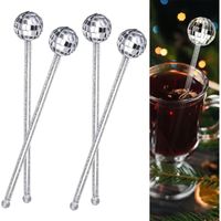 Lot de 12 mélangeurs à cocktail, boule disco ronde - Accessoires de cocktail pour boissons, boule miroir pour anniversaire, famille, fête, bar, café