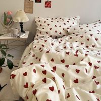 Bedding 150 x 200 cm White with Red Hearts Duvet Cover, 2 Piece Microfiber Red and White Hearts Bedding Set and Pillowcase 80 x 80 cm