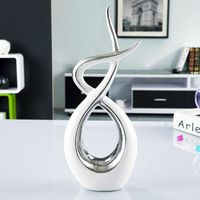One Piece Silver Ceramic Ornament, Ceramic Table Decoration Sculpture, Modern Abstract Craft Living Room Decor Elegant Spiral Ornament - 14x36cm