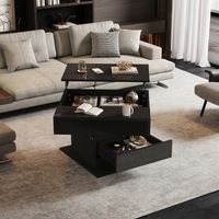 Table basse relevable 70x70x45 cm, plateau pivotant, table basse relevable avec 1 tiroir, rangement dissimulé, noir