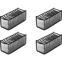 4X Organisateur de Rangement pour Sous-Vêtements, Soutien-Gorge, Chaussettes, Tiroir Pliable et Lavable pour Vêtements (Noir-11 Grilles)