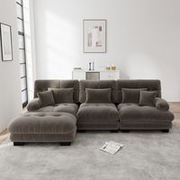 Canapé d'Angle Modulaire 3 Places - 313x145x81cm - Design Cloud Moelleux XXL avec Poufs et Coussins - en Chenille Marron