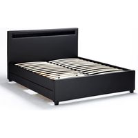Doppelbett mit Lattenrost Led-Kopfende Schubladen Metall Holz 160x190 cm Geneva King - Schwarz