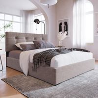 Letto contenitore imbottito idraulico, con testiera regolabile, velluto, grigio chiaro, 90 x 200 cm, senza materasso