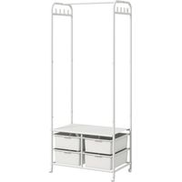 Perchero zapatero avec ruedas 8 ganchos 4 paniers chaussures cadre acier 63x37x153 cm blanc