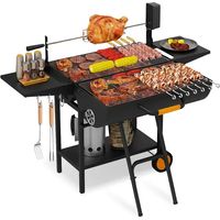 Barbecue Portable à Charbon de Bois avec Couvercle, 3 en 1 Chariot à Barbecue avec Grille à Poulet, pour Camping, Jardin, Balcon