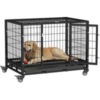 Jaula de Metal para Perros con Ruedas y Frenos Bandeja Extraíble y Puerta con Pestillo para Golden Retriver Labrador 92x62x75 cm