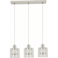 Suspension barre chromée Elmo, 3 globes verre, E14 Reality