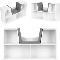 Children's Bookshelf Cabinet with Seat - White, 4 Shelves