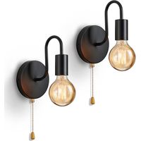 Lot de 2 Appliques Murales Industrielles, Support E27 Noir avec Interrupteur à Tirette pour Intérieur