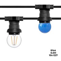 Barcelona Led – Guirlande lumineuse d'extérieur 6,5m connectable – 10 douilles E27 étanches – Câble renforcé pour extérieur – Ampoules jusqu'à 60W