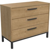 Miroytengo – Commode 3 tiroirs 90 cm chêne Hamilton et noir – Hauteur 74,6 cm – Largeur 90,7 cm – Profondeur 39,6 cm – Montage facile