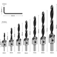 7 mèches trois pointes 3‑10 mm – Foret à bois avec guide d’avance intégré – Perçage précis pour charnières, paumelles et serrures