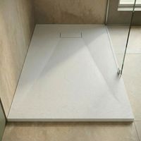 Essential 140x90 cm rechteckige Duschwanne SMC für Aufsatzmontage mit Steineffekt-Oberfläche, weiß (CERAES14090W)