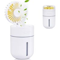 400 ml Mini-Luftbefeuchter mit Ventilator, USB wiederaufladbar, tragbarer Ventilator, Klimaanlage, Luftreiniger, superstummes Nachtlicht, 2 Kühlnebel-Modus, 7 Farben LED (weiß)