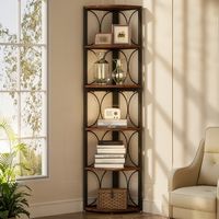 Étagère d’angle Rustique à 6 Niveaux,170cm de Haut, bibliothèque d’angle de Rangement pour Salon, Cuisine, Bureau à Domicile