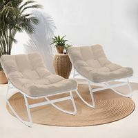 Lote de 2 mecedoras de jardín ARONA, blancas con cojines beige