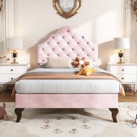 Cama infantil tapizada con cabecero ajustable, terciopelo, 150 kg - 90x200 cm, rosa