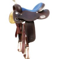 16", Marrone Scuro: Sella western modello Barrel con seggio blu in pelle 5020