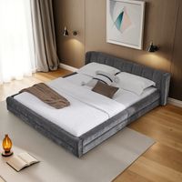 Letto matrimoniale imbottito 140x200cm Letto Junior con contenitore,rete a doghe,testiera,stile moderno minimalista,grigio