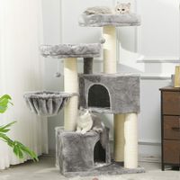 Msmask – Arbre à chat stable avec griffoir sisal – 2 plateformes d'observation – Pour grands chats – Couleur gris et blanc