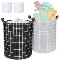Panier a Linge, 63L Corbeille à Linge lot de 2, Paniere a Linge Pliable avec Poignées, Panier à Linge à Revêtement Imperméable avec Sac Linge Sale, Panier de Rangement en Coton, 40×40×50cm