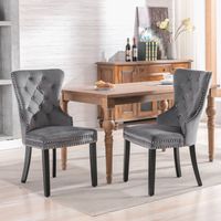 Samt Esszimmerstühle 2er Set mit Eichenbeinen, Knopf, Chromklopfer und Nagelkopfbesatz Schlafzimmerstuhl Küchenstuhl Wohnzimmer Lounge Freizeitstuhl (grau, 2 Stück)(Old Sku: PP198789AAG)