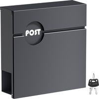 Wiltec Briefkasten Anthrazit V62 aus Stahl 37 x 11 x 37 cm, Wandbriefkasten mit Zeitungsfach und Schlüssel