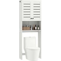 Mobile Sopra WC con Armadietto a 2 Ante e Ripiano Aperto, in Legno Bianco, 67x31.5x190 cm