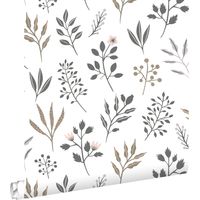 papier peint fleurs au style scandinave blanc - ESTAhome