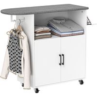 Mueble de Planchar con Ruedas Barra para Colgar Ropa Estante Abierto y Tabla de Planchar 125x43,5x102,5 cm Blanco