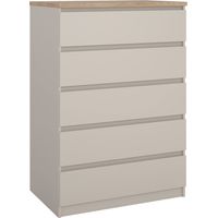 Dmora - Cassettiera Nyvantis, settimino multiuso con 5 cassetti, comò elegante per camera da letto, 77x50 h111 cm, Beige