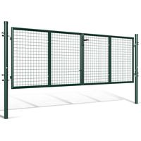 Randaco Portail de jardin double battant - Vert, 300x100cm - Portillon grillagé - avec poignée, serrure, clés et verrouillage au sol - Acier galvanisé
