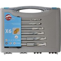 Leman – Coffret de 6 mèches à mortaiser hélicoïdales – Acier – Ø 6-8-10-12-14-16 mm – Diamètre queue 6 à 13 mm – Coupe nette sans éclat