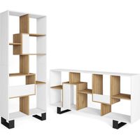 Skraut Home - Libreria scaffale, Scaffali in legno a ripiani, 67x31x174cm, Design industriale, Stile moderno, Bianco e Rovere