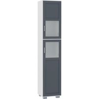 Armario Alto de Baño Mueble Columna de Baño con 2 Puertas de Vidrio Templado y Estantes Ajustables 37x35x190 cm Blanco y Gris
