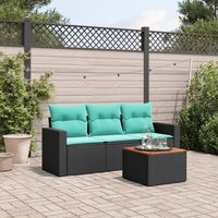 vidaXL 4 Piece Garden Sofa Set with Cushions Black Poly Rattan (US only)