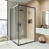 BATHME LONDON-4 Mampara Ducha Angular Negro Transparente - Medida: 83-85x128-130 cm - ref: BVF2NR085X130