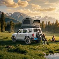 Tente de toit gonflable 2-3 personnes, tissu Oxford 300D imperméable anti-UV, avec pompe manuelle et échelle télescopique, pour SUV camping, gris/noir