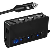 Adaptateur allume-cigare 3 voies avec 4 ports USB, chargeur de voiture 12/24 V CC pour iPhone, smartphone, iPad, tablette, GPS, etc. - Noir