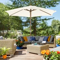 Gartenschirm 2,5 x 2,3 m mit 6 Streben, aus Holz und Polyester, cremeweiß